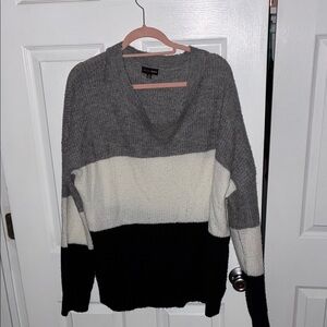 a new day V-Neck Sweater - Gray, Cream, and Black